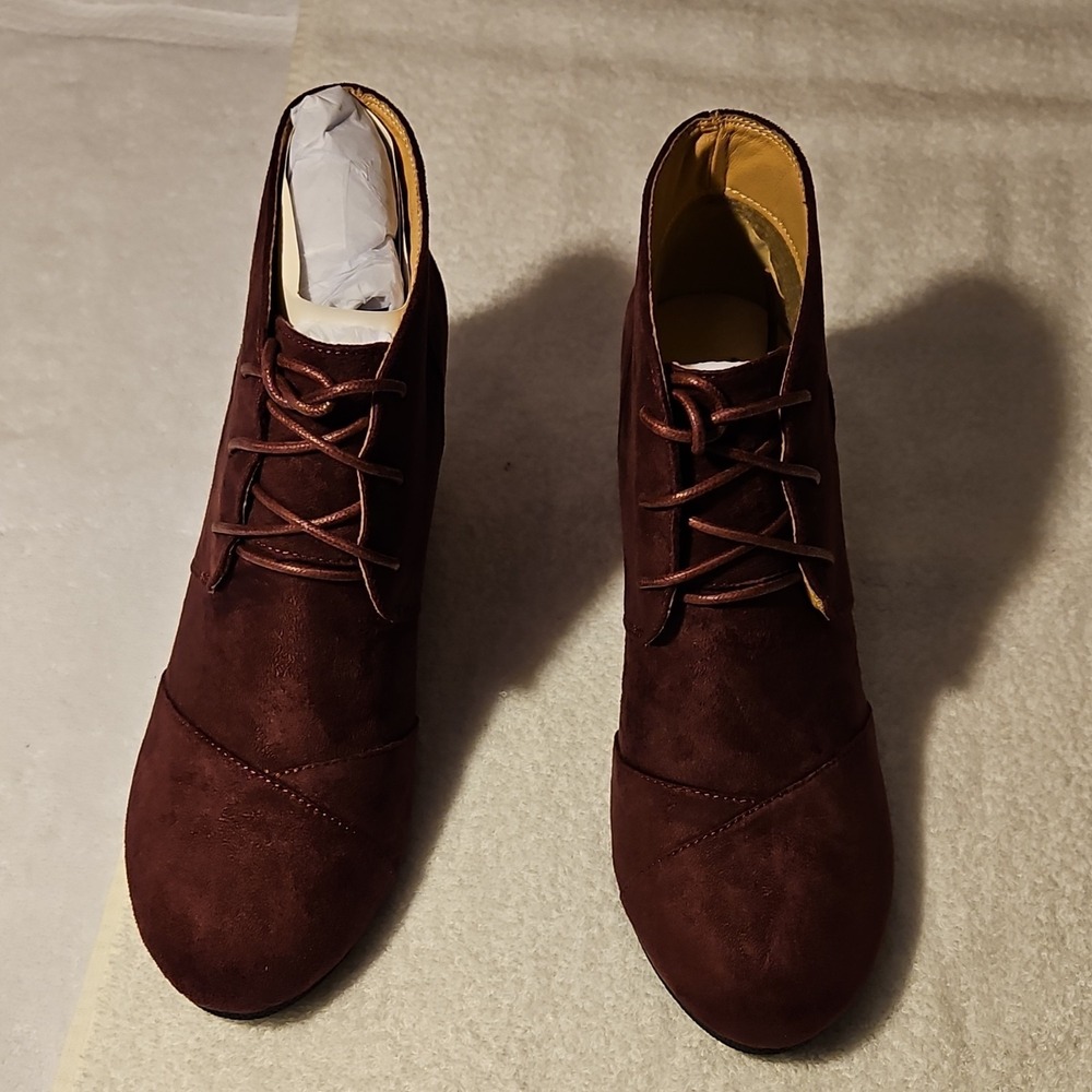 J. Adams Shoes‎ Roxy Dark Burgundy Suede Ankle Boots Lace Up Round Toe Women 9